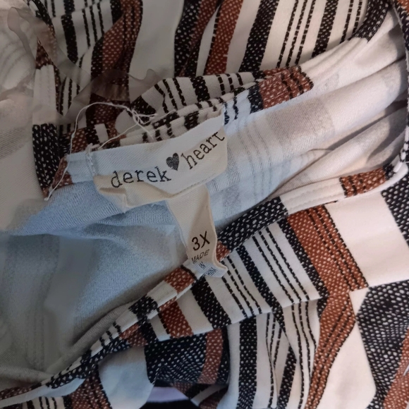 Striped Scoop Neck Romper in White, Brown & Black - Picture 6 of 12